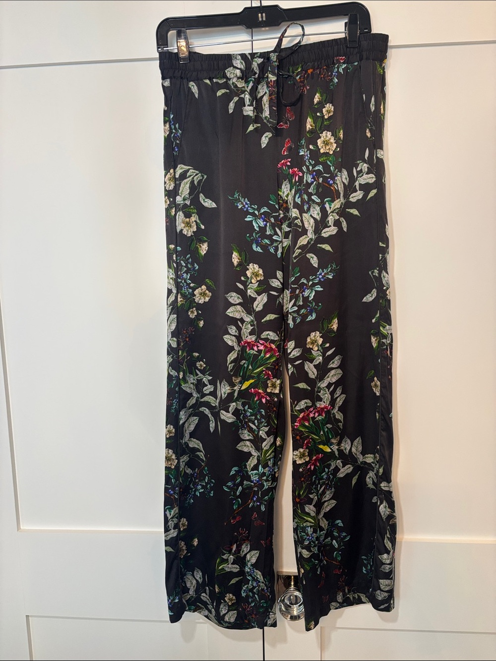 Johnny Was Black Wide-Leg Floral Pull-On Pants